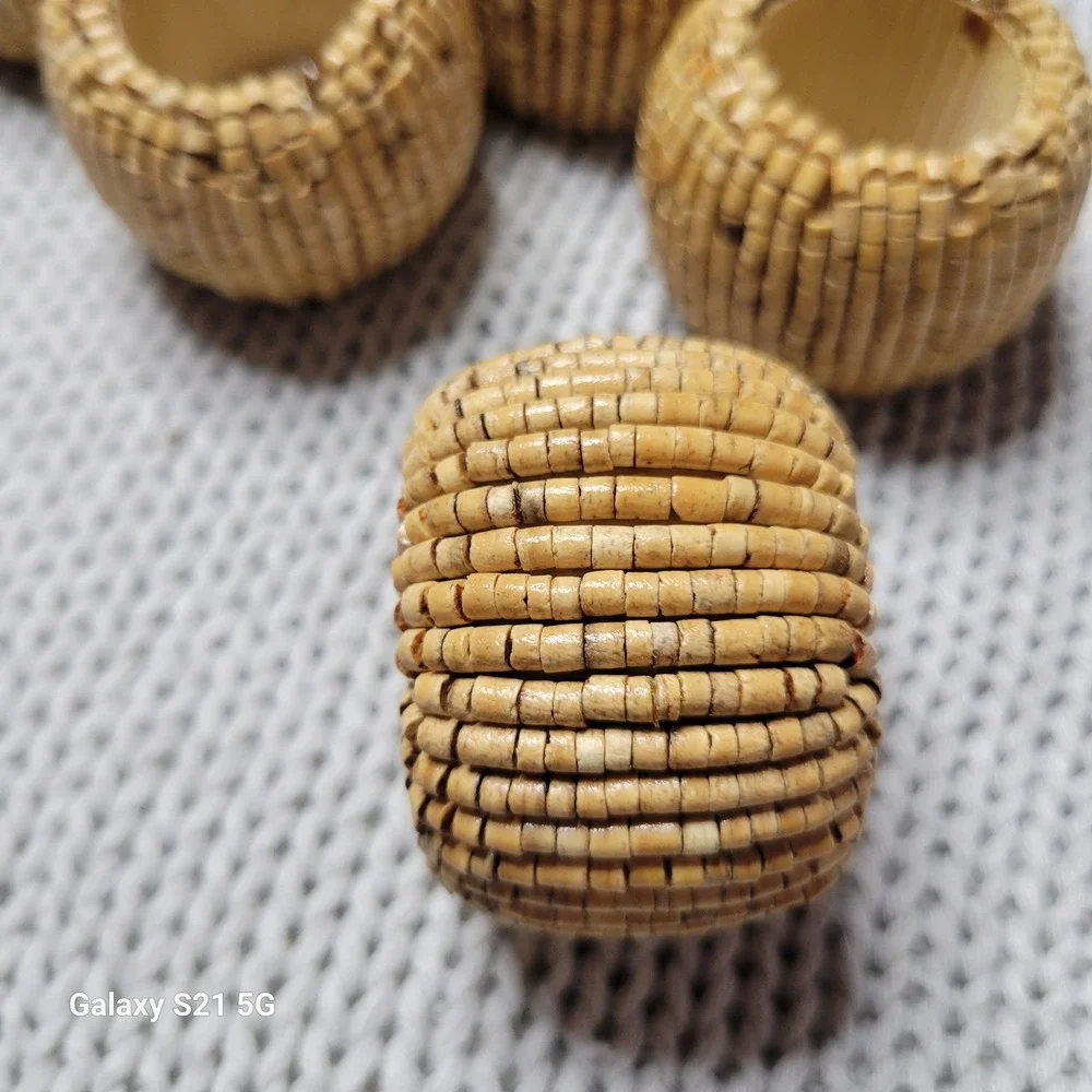 Vintage Natural Beaded Napkin Rings Set of 10 Boho Coastal Table Decor